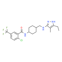ChemSpider 2D Image | 2-Chloro-N-(4-{[(5-ethyl-4-methyl-1H-pyrazol-3-yl)amino]methyl}cyclohexyl)-5-(trifluoromethyl)benzamide | C21H26ClF3N4O