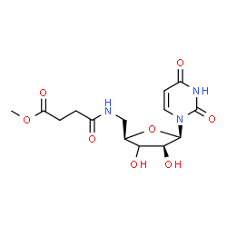 ChemSpider 2D Image | 1-{(3xi)-5-Deoxy-5-[(4-methoxy-4-oxobutanoyl)amino]-beta-D-threo-pentofuranosyl}-2,4(1H,3H)-pyrimidinedione | C14H19N3O8