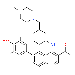 ChemSpider 2D Image | 1-[6-(3-Chloro-5-fluoro-4-hydroxyphenyl)-4-({3-[(4-methyl-1-piperazinyl)methyl]cyclohexyl}amino)-3-quinolinyl]ethanone | C29H34ClFN4O2