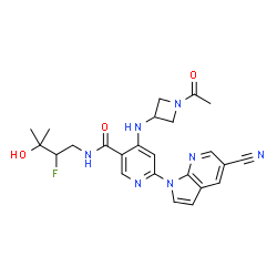 ChemSpider 2D Image | 4-[(1-Acetyl-3-azetidinyl)amino]-6-(5-cyano-1H-pyrrolo[2,3-b]pyridin-1-yl)-N-(2-fluoro-3-hydroxy-3-methylbutyl)nicotinamide | C24H26FN7O3