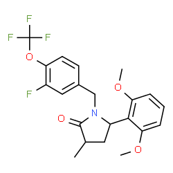ChemSpider 2D Image | 5-(2,6-Dimethoxyphenyl)-1-[3-fluoro-4-(trifluoromethoxy)benzyl]-3-methyl-2-pyrrolidinone | C21H21F4NO4