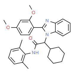 ChemSpider 2D Image | 2-Cyclohexyl-2-[2-(2,4-dimethoxyphenyl)-1H-benzimidazol-1-yl]-N-(2,6-dimethylphenyl)acetamide | C31H35N3O3