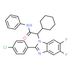 ChemSpider 2D Image | 2-[2-(4-Chlorophenyl)-5,6-difluoro-1H-benzimidazol-1-yl]-2-cyclohexyl-N-phenylacetamide | C27H24ClF2N3O