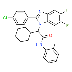 ChemSpider 2D Image | 2-[2-(4-Chlorophenyl)-5,6-difluoro-1H-benzimidazol-1-yl]-2-cyclohexyl-N-(2-fluorophenyl)acetamide | C27H23ClF3N3O