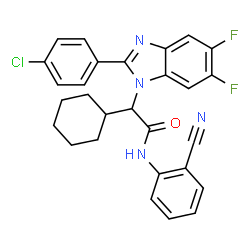 ChemSpider 2D Image | 2-[2-(4-Chlorophenyl)-5,6-difluoro-1H-benzimidazol-1-yl]-N-(2-cyanophenyl)-2-cyclohexylacetamide | C28H23ClF2N4O