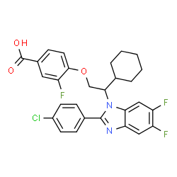 ChemSpider 2D Image | 4-{2-[2-(4-Chlorophenyl)-5,6-difluoro-1H-benzimidazol-1-yl]-2-cyclohexylethoxy}-3-fluorobenzoic acid | C28H24ClF3N2O3