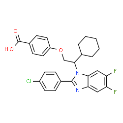 ChemSpider 2D Image | 4-{2-[2-(4-Chlorophenyl)-5,6-difluoro-1H-benzimidazol-1-yl]-2-cyclohexylethoxy}benzoic acid | C28H25ClF2N2O3
