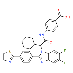 ChemSpider 2D Image | 4-[(Cyclohexyl{5,6-difluoro-2-[4-(1,3-thiazol-2-yl)phenyl]-1H-benzimidazol-1-yl}acetyl)amino]benzoic acid | C31H26F2N4O3S