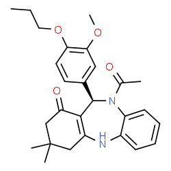 ChemSpider 2D Image | (11R)-10-Acetyl-11-(3-methoxy-4-propoxyphenyl)-3,3-dimethyl-2,3,4,5,10,11-hexahydro-1H-dibenzo[b,e][1,4]diazepin-1-one | C27H32N2O4