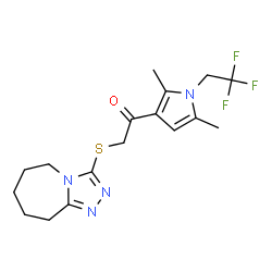 ChemSpider 2D Image | 1-[2,5-Dimethyl-1-(2,2,2-trifluoroethyl)-1H-pyrrol-3-yl]-2-(6,7,8,9-tetrahydro-5H-[1,2,4]triazolo[4,3-a]azepin-3-ylsulfanyl)ethanone | C17H21F3N4OS