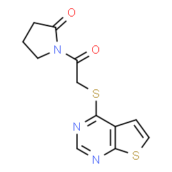 ChemSpider 2D Image | 1-[(Thieno[2,3-d]pyrimidin-4-ylsulfanyl)acetyl]-2-pyrrolidinone | C12H11N3O2S2