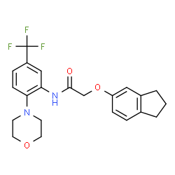 ChemSpider 2D Image | 2-(2,3-Dihydro-1H-inden-5-yloxy)-N-[2-(4-morpholinyl)-5-(trifluoromethyl)phenyl]acetamide | C22H23F3N2O3