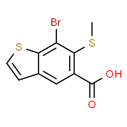 ChemSpider 2D Image | 7-Bromo-6-(methylsulfanyl)-1-benzothiophene-5-carboxylic acid | C10H7BrO2S2