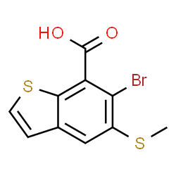 ChemSpider 2D Image | 6-Bromo-5-(methylsulfanyl)-1-benzothiophene-7-carboxylic acid | C10H7BrO2S2