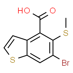 ChemSpider 2D Image | 6-Bromo-5-(methylsulfanyl)-1-benzothiophene-4-carboxylic acid | C10H7BrO2S2