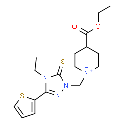 ChemSpider 2D Image | 4-(Ethoxycarbonyl)-1-{[4-ethyl-3-(2-thienyl)-5-thioxo-4,5-dihydro-1H-1,2,4-triazol-1-yl]methyl}piperidinium | C17H25N4O2S2