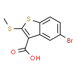 ChemSpider 2D Image | 5-Bromo-2-(methylsulfanyl)-1-benzothiophene-3-carboxylic acid | C10H7BrO2S2