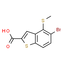 ChemSpider 2D Image | 5-Bromo-4-(methylsulfanyl)-1-benzothiophene-2-carboxylic acid | C10H7BrO2S2