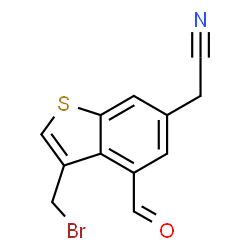 ChemSpider 2D Image | [3-(Bromomethyl)-4-formyl-1-benzothiophen-6-yl]acetonitrile | C12H8BrNOS