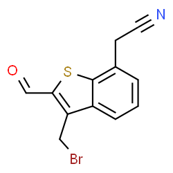 ChemSpider 2D Image | [3-(Bromomethyl)-2-formyl-1-benzothiophen-7-yl]acetonitrile | C12H8BrNOS