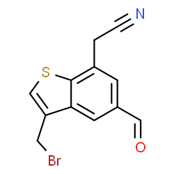 ChemSpider 2D Image | [3-(Bromomethyl)-5-formyl-1-benzothiophen-7-yl]acetonitrile | C12H8BrNOS