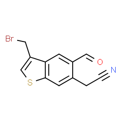 ChemSpider 2D Image | [3-(Bromomethyl)-5-formyl-1-benzothiophen-6-yl]acetonitrile | C12H8BrNOS