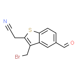 ChemSpider 2D Image | [3-(Bromomethyl)-5-formyl-1-benzothiophen-2-yl]acetonitrile | C12H8BrNOS