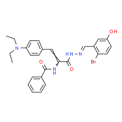ChemSpider 2D Image | N-{(1Z)-3-[(2E)-2-(2-Bromo-5-hydroxybenzylidene)hydrazino]-1-[4-(diethylamino)phenyl]-3-oxo-1-propen-2-yl}benzamide | C27H27BrN4O3