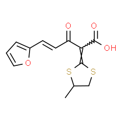 ChemSpider 2D Image | (2E,4E)-5-(2-Furyl)-2-(4-methyl-1,3-dithiolan-2-ylidene)-3-oxo-4-pentenoic acid | C13H12O4S2