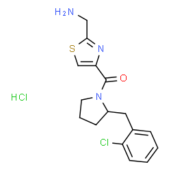 ChemSpider 2D Image | [2-(Aminomethyl)-1,3-thiazol-4-yl][2-(2-chlorobenzyl)-1-pyrrolidinyl]methanone hydrochloride (1:1) | C16H19Cl2N3OS