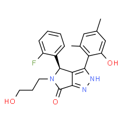 ChemSpider 2D Image | (4R)-4-(2-Fluorophenyl)-3-(2-hydroxy-4,6-dimethylphenyl)-5-(3-hydroxypropyl)-4,5-dihydropyrrolo[3,4-c]pyrazol-6(1H)-one | C22H22FN3O3
