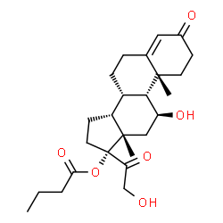 ChemSpider 2D Image | (9beta,11beta,14beta)-11,21-Dihydroxy-3,20-dioxopregn-4-en-17-yl butyrate | C25H36O6