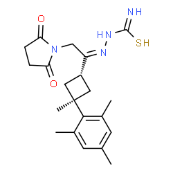ChemSpider 2D Image | (2Z)-2-[2-(2,5-Dioxo-1-pyrrolidinyl)-1-(trans-3-mesityl-3-methylcyclobutyl)ethylidene]hydrazinecarbothioamide | C21H28N4O2S
