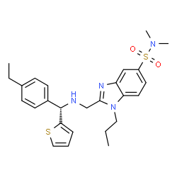 ChemSpider 2D Image | 2-({[(S)-(4-Ethylphenyl)(2-thienyl)methyl]amino}methyl)-N,N-dimethyl-1-propyl-1H-benzimidazole-5-sulfonamide | C26H32N4O2S2