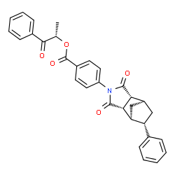 ChemSpider 2D Image | (2S)-1-Oxo-1-phenyl-2-propanyl 4-[(1R,2R,6S,7S,8S)-3,5-dioxo-8-phenyl-4-azatricyclo[5.2.1.0~2,6~]dec-4-yl]benzoate | C31H27NO5