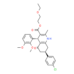 ChemSpider 2D Image | 2-Ethoxyethyl (4S,7R)-7-(4-chlorophenyl)-4-(2,3-dimethoxyphenyl)-2-methyl-5-oxo-1,4,5,6,7,8-hexahydro-3-quinolinecarboxylate | C29H32ClNO6