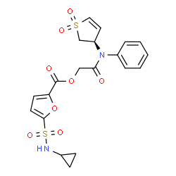 ChemSpider 2D Image | 2-{[(3R)-1,1-Dioxido-2,3-dihydro-3-thiophenyl](phenyl)amino}-2-oxoethyl 5-(cyclopropylsulfamoyl)-2-furoate | C20H20N2O8S2