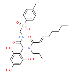 ChemSpider 2D Image | (2E)-N-[(1R)-2-({[(4-Methylphenyl)sulfonyl]methyl}amino)-2-oxo-1-(2,4,6-trihydroxyphenyl)ethyl]-N-propyl-2-octenamide | C27H36N2O7S