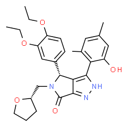 ChemSpider 2D Image | (4R)-4-(3,4-Diethoxyphenyl)-3-(2-hydroxy-4,6-dimethylphenyl)-5-[(2S)-tetrahydro-2-furanylmethyl]-4,5-dihydropyrrolo[3,4-c]pyrazol-6(1H)-one | C28H33N3O5