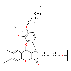 ChemSpider 2D Image | (1R)-1-[3-Ethoxy-4-(pentyloxy)phenyl]-2-(3-isopropoxypropyl)-6,7-dimethyl-1,2-dihydrochromeno[2,3-c]pyrrole-3,9-dione | C32H41NO6