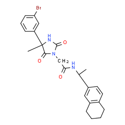 ChemSpider 2D Image | 2-[(4R)-4-(3-Bromophenyl)-4-methyl-2,5-dioxo-1-imidazolidinyl]-N-[(1R)-1-(5,6,7,8-tetrahydro-2-naphthalenyl)ethyl]acetamide | C24H26BrN3O3