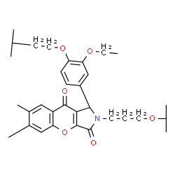 ChemSpider 2D Image | (1S)-1-[3-Ethoxy-4-(3-methylbutoxy)phenyl]-2-(3-isopropoxypropyl)-6,7-dimethyl-1,2-dihydrochromeno[2,3-c]pyrrole-3,9-dione | C32H41NO6