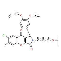 ChemSpider 2D Image | (1S)-1-[4-(Allyloxy)-3-ethoxyphenyl]-7-chloro-2-(3-isopropoxypropyl)-6-methyl-1,2-dihydrochromeno[2,3-c]pyrrole-3,9-dione | C29H32ClNO6