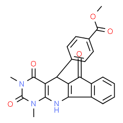 ChemSpider 2D Image | Methyl 4-[(5R)-1,3-dimethyl-2,4,6-trioxo-2,3,4,5,6,11-hexahydro-1H-indeno[2',1':5,6]pyrido[2,3-d]pyrimidin-5-yl]benzoate | C24H19N3O5