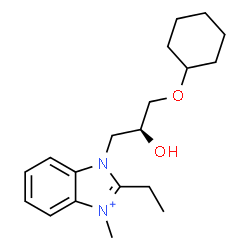 ChemSpider 2D Image | 1-[(2S)-3-(Cyclohexyloxy)-2-hydroxypropyl]-2-ethyl-3-methyl-1H-benzimidazol-3-ium | C19H29N2O2