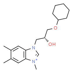ChemSpider 2D Image | 1-[(2R)-3-(Cyclohexyloxy)-2-hydroxypropyl]-3,5,6-trimethyl-1H-3,1-benzimidazol-3-ium | C19H29N2O2