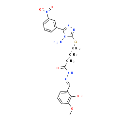 ChemSpider 2D Image | 4-{[4-Amino-5-(3-nitrophenyl)-4H-1,2,4-triazol-3-yl]sulfanyl}-N'-[(E)-(2-hydroxy-3-methoxyphenyl)methylene]butanehydrazide | C20H21N7O5S