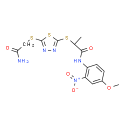 ChemSpider 2D Image | (2R)-2-({5-[(2-Amino-2-oxoethyl)sulfanyl]-1,3,4-thiadiazol-2-yl}sulfanyl)-N-(4-methoxy-2-nitrophenyl)propanamide | C14H15N5O5S3