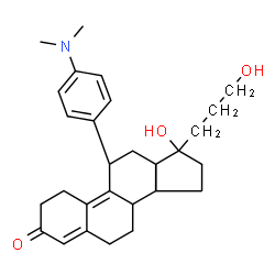 ChemSpider 2D Image | (8R,11S,13S,14S,17S)-11-[4-(Dimethylamino)phenyl]-17-hydroxy-17-(3-hydroxypropyl)-13-methyl-1,2,6,7,8,11,12,13,14,15,16,17-dodecahydro-3H-cyclopenta[a]phenanthren-3-one (non-preferred name) | C29H39NO3