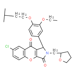 ChemSpider 2D Image | (1S)-7-Chloro-1-[3-ethoxy-4-(3-methylbutoxy)phenyl]-2-[(2R)-tetrahydro-2-furanylmethyl]-1,2-dihydrochromeno[2,3-c]pyrrole-3,9-dione | C29H32ClNO6
